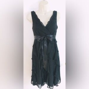 Dress Barn-Black Dress with lace and ruffles, tie back waist.
